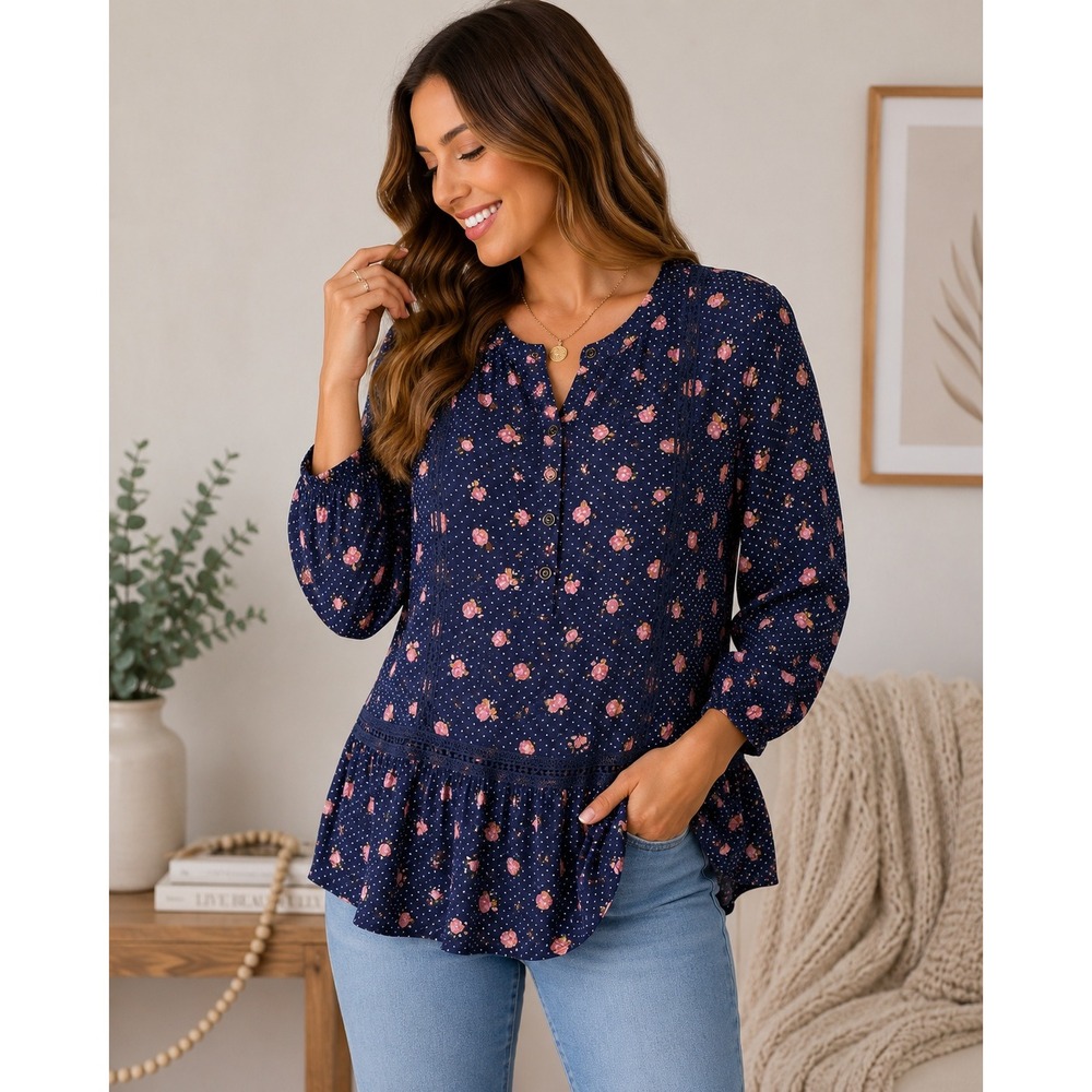 Matilda Jane xs Dream a little dream peasant blouse navy floral
